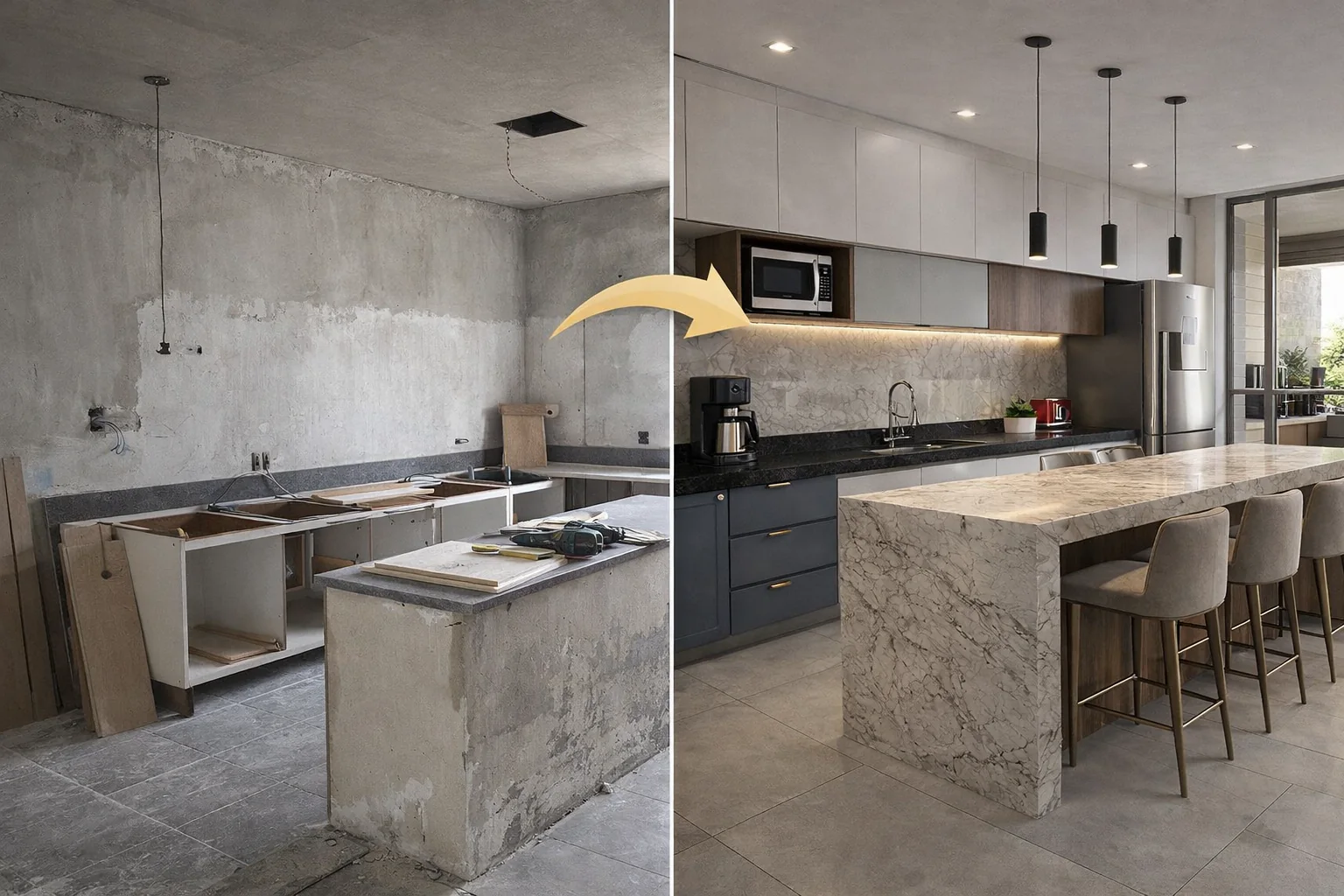 Antes e depois de cozinha planejada pela MB Planejados